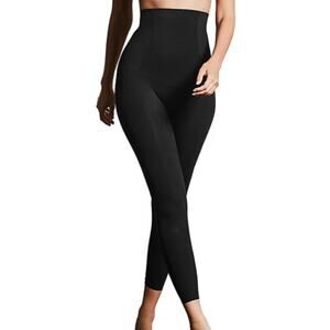 LEONISA WOMENS HIGH-WAIST FIRM COMPRESSION LEGGINGS 012901 BLACK LARGE NEW!